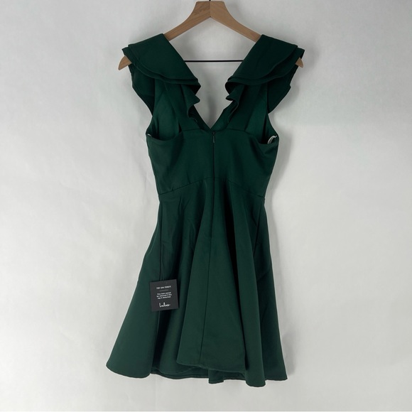 Lulus Divine Darling Hunter Green Ruffled V-Neck Skater Dress NWT Size XS‎ - Picture 9 of 15